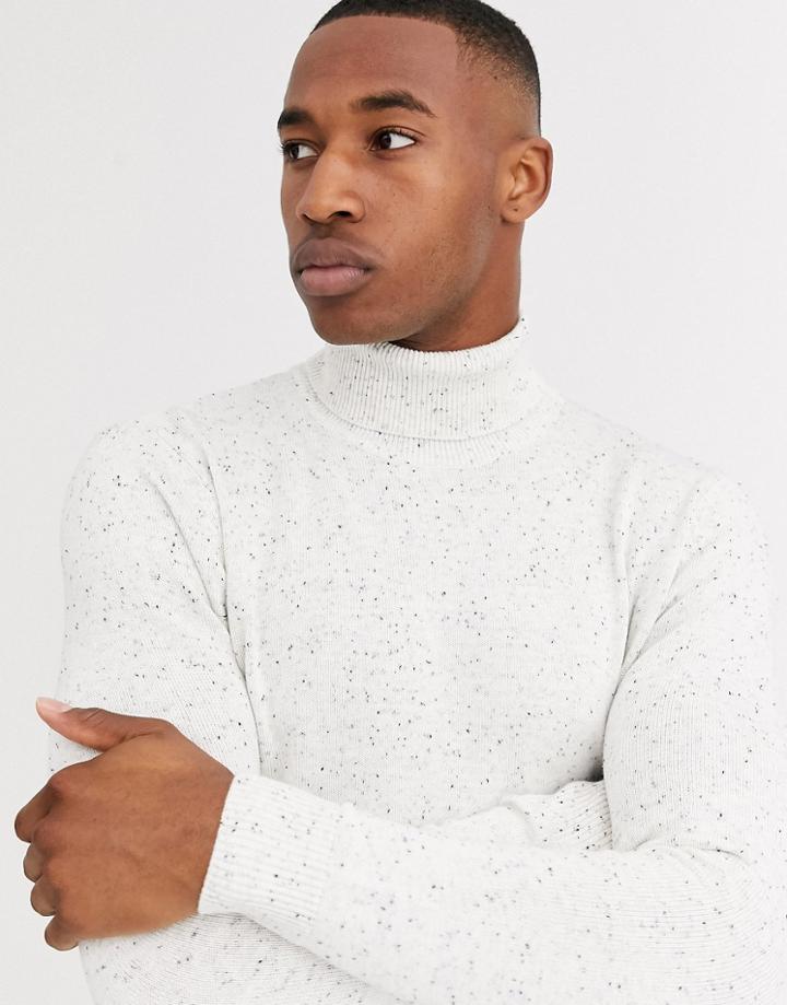 Jack & Jones Premium Fleck Roll Neck Knitted Sweater In Off White