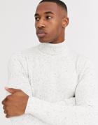 Jack & Jones Premium Fleck Roll Neck Knitted Sweater In Off White