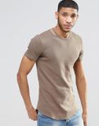 Asos Longline Muscle T-shirt In Waffle With Curved Hem And Disconnected Neck In Brown - Coco Brown