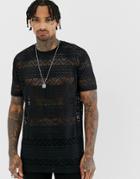 Asos Design Relaxed Longline T-shirt In Cotton Mesh In Black - Black