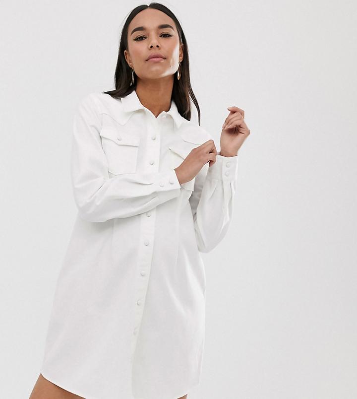 Asos Design Maternity Denim Fitted Western Shirt Dress In White