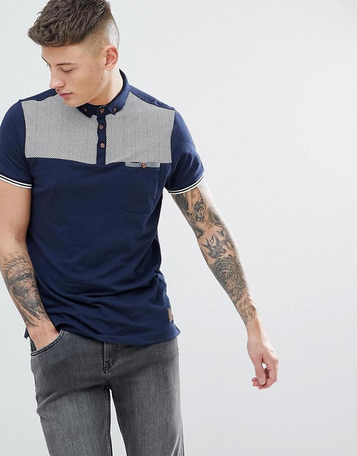 Brave Soul Contrast Geo Pocket Polo - Navy