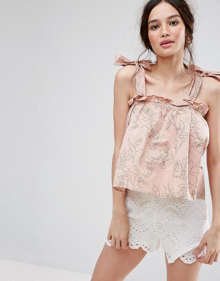 Missguided Tie Sleeve Floral Printed Cami Top - Orange