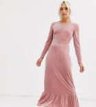 Glamorous Petite Midi Dress With Peplum Hem In Velvet-pink