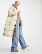 Stradivarius Longline Padded Puffer Coat In Ecru-white