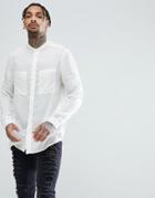 Asos Design Regular Fit Super Longline Viscose Shirt With Grandad Collar In White - White