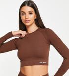 Urban Threads Tall Seamless Long Sleeve Sports Crop Top In Chocolate Brown