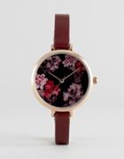 Asos Pretty Floral Dial Detail Watch - Red