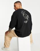Asos Design Oversized T-shirt In Black With Back Fish Line Print