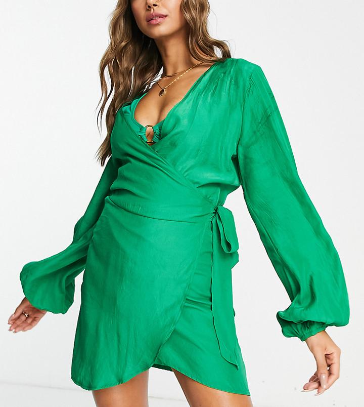 Public Desire Wrap Shirt Beach Dress In Green