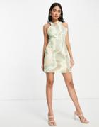 Asos Design Denim Racer Back Dress In Marble Print-multi