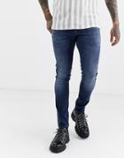 Asos Design Super Skinny Jeans In Dark Wash-blue