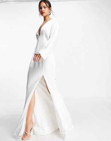 Pretty Lavish Bridal Satin Split Maxi Dress In Ivory-neutral