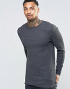 Asos Rib Longline Muscle Long Sleeve T-shirt In Charcoal - Charcoal