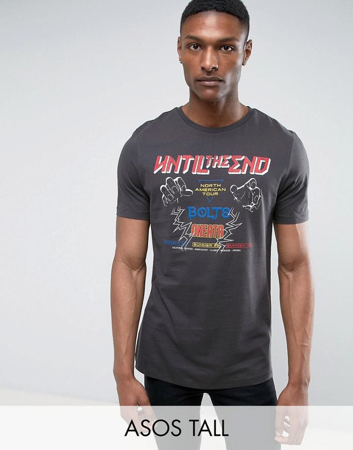 Asos Tall Longline T-shirt With Band Logo Print - Gray