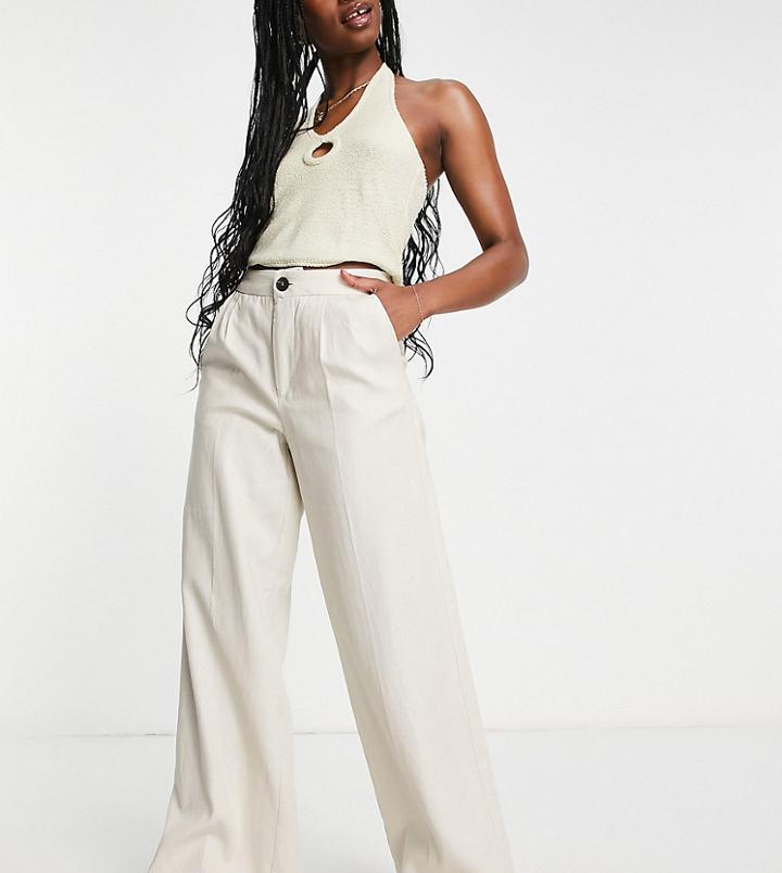 Bershka Straight Leg Linen Pants In Sand-neutral
