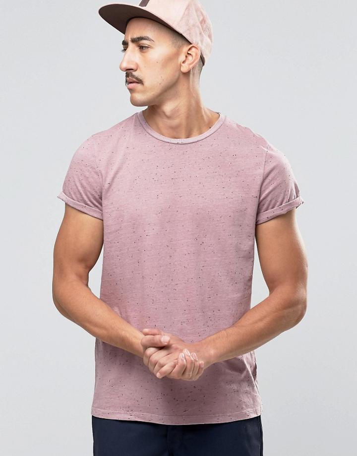 Asos T-shirt In Lilac Nep With Roll Sleeve - Dusty Lilac