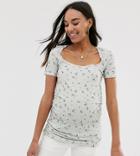 Asos Design Maternity Square Neck Top In Ditsy Print-blue