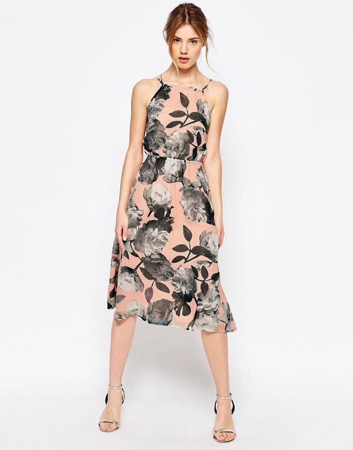 Uttam Boutique Cherry Blossom Strappy Halter Dress - Nude