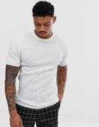 Asos Design Knitted Muscle Fit Ribbed T-shirt In White