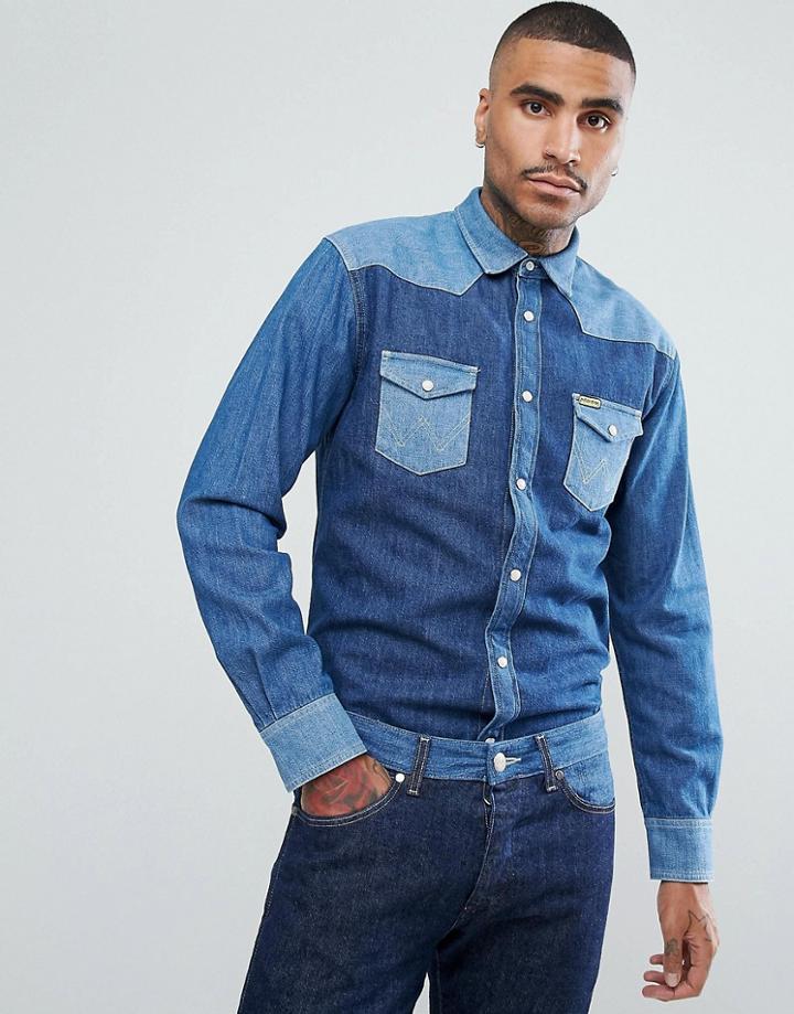 Wrangler Peter Max Denim Mix Western Shirt - Blue