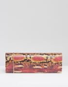 Lotus Faux Snake Clutch Bag - Red