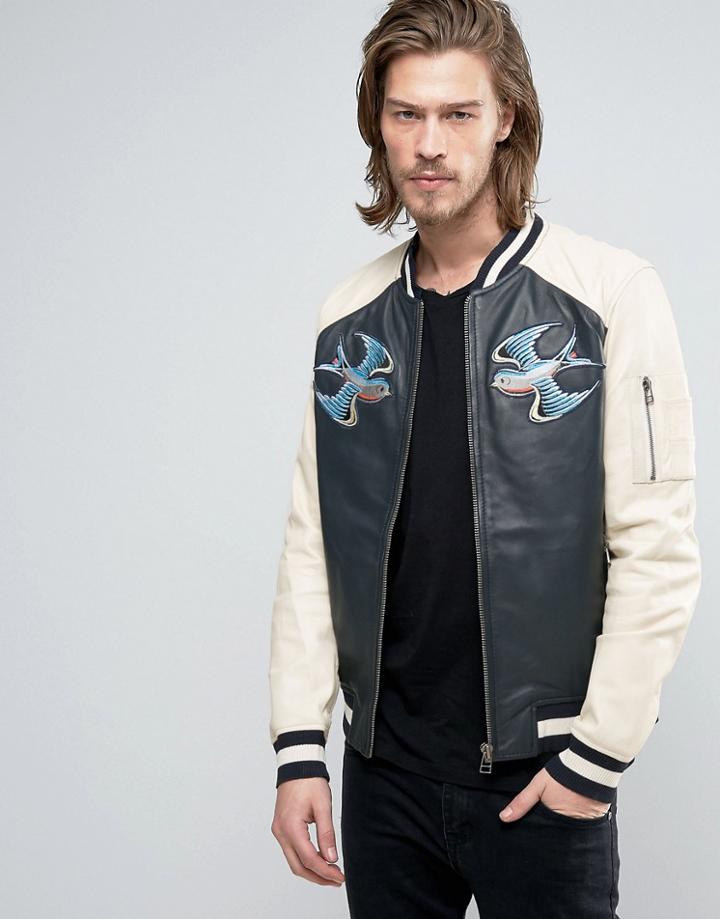 Goosecraft Leather Souvenir Jacket - Blue