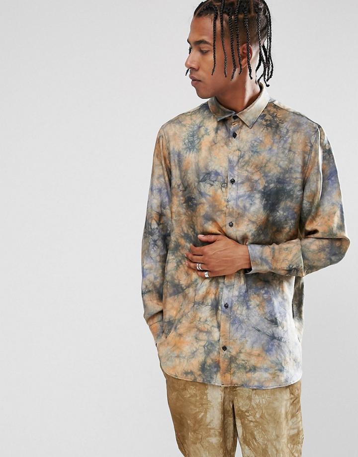 Weekday Blade Tie Dye Silk Shirt - Black