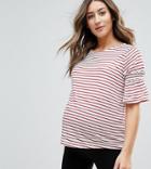 New Look Maternity Stripe Frill Sleeve Top - Red