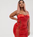 Katchme Plus Satin Mini Dress With Sheer Lace Panels In Rust-red