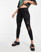 New Look High Waist Ripped Skinny Jeans In Black