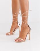 Glamorous Rose Gold Ankle Tie Heeled Sandals
