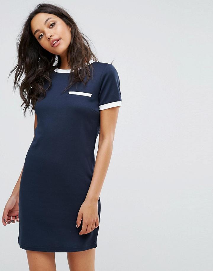 Vila Mini Shift Dress With Contrast Piping - Navy