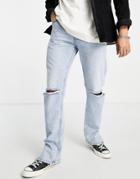 Topman Split Hem Straight Jeans In Light Wash-blues