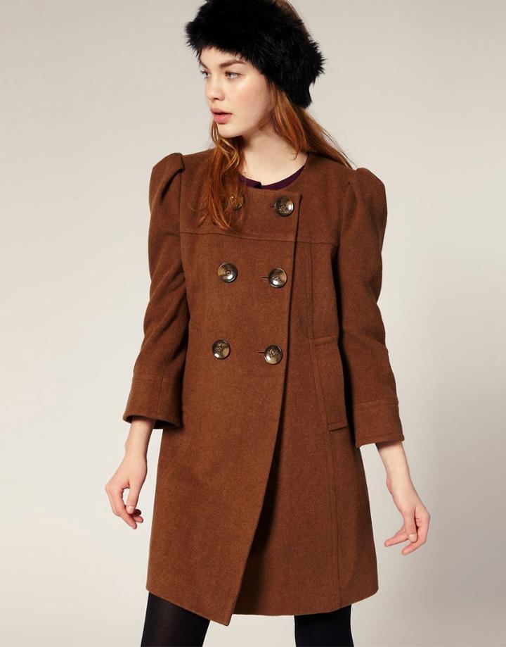 Asos Collarless Double Breasted Coat - Black