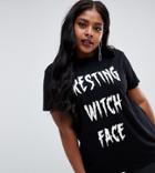 Asos Design Curve Halloween Resting Witch Face T-shirt - Black