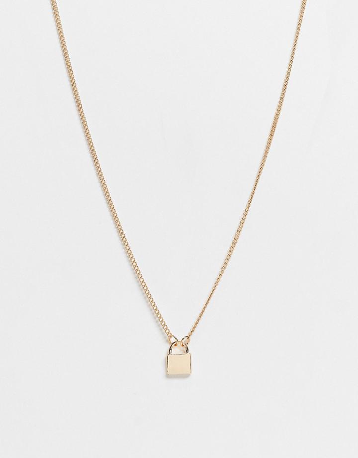 Asos Design Necklace With Mini Padlock In Gold Tone