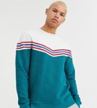 Asos Design Tall Sweatshirt With Chevron Color Block In Ribbed Fabric-green