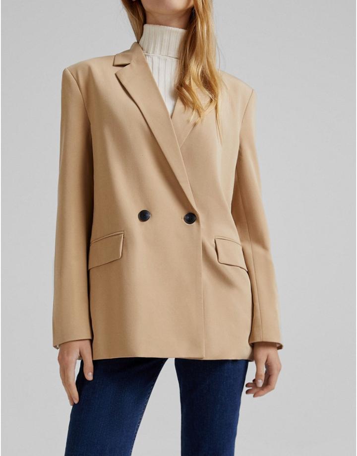Bershka Oversized Blazer In Camel-neutral