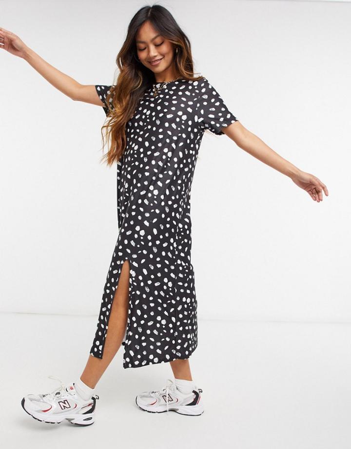 Urban Threads Oversized Midi Splodge Print Tshirt Dress In Black-blues
