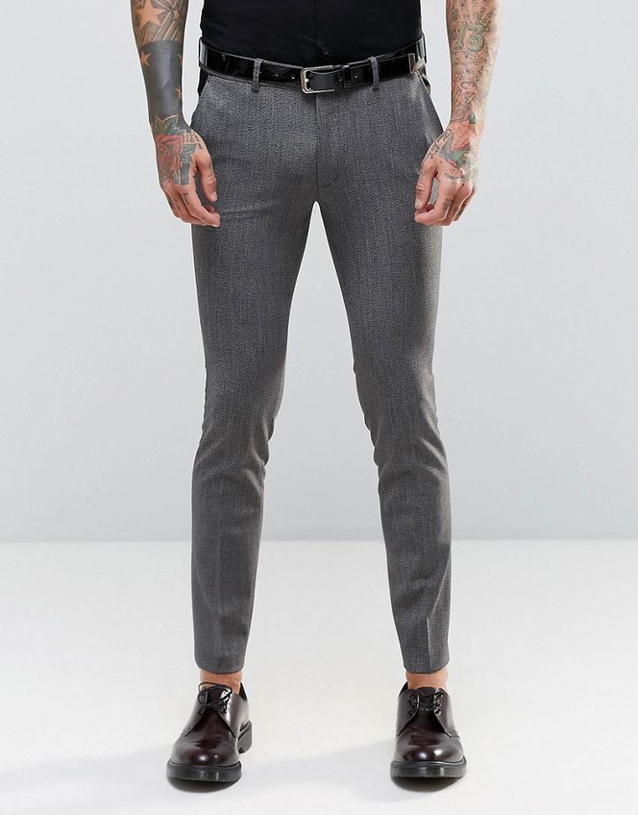 Asos Super Skinny Tuxedo Suit Pants In Salt And Pepper - Multi