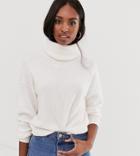 Asos Design Tall Fluffy Sweater With Cowl Neck In Recycled Blend-cream