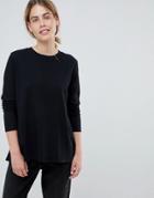 Asos Design Long Sleeve T-shirt With Dip Hem And Split Back In Black - Black