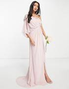 Tfnc Bridesmaid One Shoulder Chiffon Maxi Dress In Mink-pink