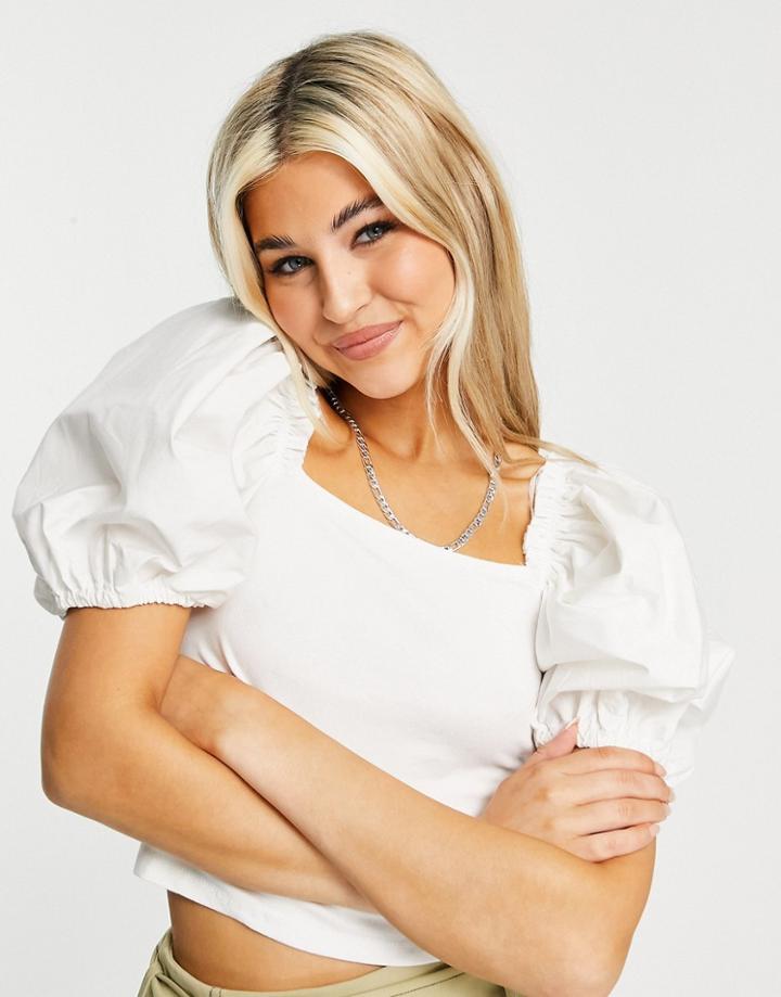 Topshop Poplin Sleeve Top In White