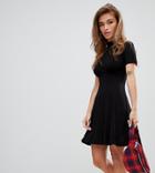 Asos Design Petite Turtleneck Skater Dress With Puff Sleeve - Black