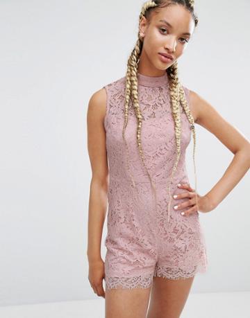 Pixie & Diamond Lace Romper - Pink