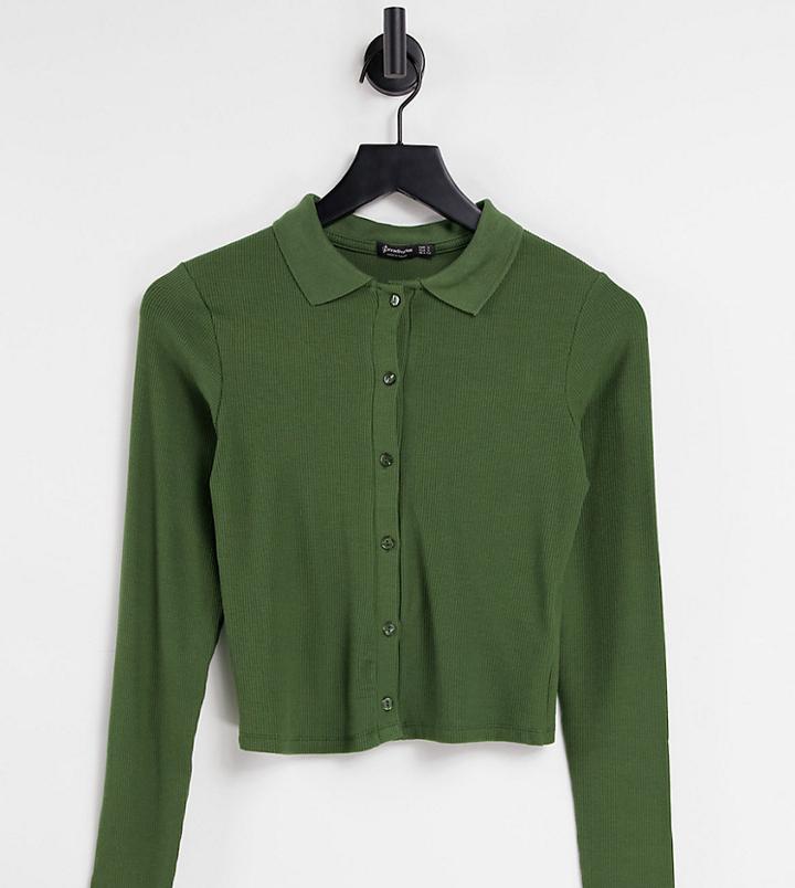 Stradivarius Button Detail Polo Top In Khakis-green