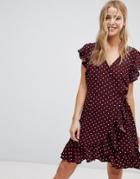 New Look Polka Dot Ruffle Wrap Dress - Red