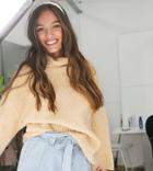 Asos Design Petite Fluffy Roll-neck Longline Sweater-neutral